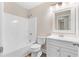 A well-lit bathroom featuring a shower-tub combo, modern vanity, and ample storage space at 1125 Reunion Pl, Atlanta, GA 30331