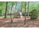 Wooden playground structure nestled among trees in a backyard setting, perfect for outdoor fun at 1991 River Forest Dr, Marietta, GA 30068