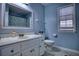Bathroom with a white vanity, toilet, and window at 9600 Poplar Ct, Douglasville, GA 30135
