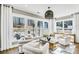 Cozy living room features large windows with views, comfortable seating, and stylish lighting at 307 Rockledge Sw Bnd, Powder Springs, GA 30127