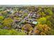 Gorgeous aerial view showcasing the community with a pool, well-maintained landscaping, and surrounding trees at 408 Brighton Pt, Atlanta, GA 30328