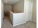 Well lit hallway with neutral walls, carpet and white trim with a single white door on the right at 5576 Rockfern Drive, Lilburn, GA 30047