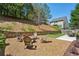 Serene backyard with a fire pit, retaining wall and green space, great for outdoor gatherings and enjoying nature at 1749 Grand Oaks Dr, Woodstock, GA 30188