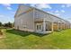 A view of the back exterior, highlighting the patio, lawn, and siding at 847 Pensive Run, Dacula, GA 30019