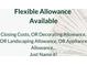 Text graphic highlighting flexible allowances such as Closing Costs, Decorating, and Landscaping at 31 Vine Creek Ln, Acworth, GA 30101