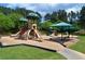 Community playground with multiple slides, climbing structures, and shaded seating areas at 31 Vine Creek Ln, Acworth, GA 30101