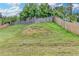 Grassy backyard hill with a wooden fence providing privacy and a natural barrier, ideal for landscaping at 1431 Winding Ridge Trl, Buford, GA 30548
