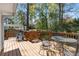 Expansive back deck with dining and seating areas, surrounded by lush trees for privacy and relaxation at 200 Heaton Park Dr, Decatur, GA 30030