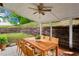 Outdoor patio featuring a wooden dining table and views of the backyard at 1899 Cooper Landing Se Dr, Smyrna, GA 30080