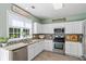 Well-lit kitchen with granite countertops, stainless steel appliances and charming backsplash at 512 Watercress Dr, Woodstock, GA 30188