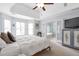 Spacious main bedroom with a tray ceiling, bright windows, and ensuite bathroom access at 625 Park Creek Trce, Alpharetta, GA 30005