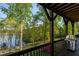 Lakeside deck with lush greenery featuring a stainless steel barbecue grill and peaceful views at 6477 Old Shadburn Ferry Rd, Buford, GA 30518