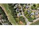 Aerial shot showcases an estate home surrounded by mature trees and neighborhood at 1010 Lake Shore Overlook, Alpharetta, GA 30005