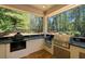 Outdoor kitchen space with built-in grill, countertop, and view of a serene wooded backdrop at 1010 Lake Shore Overlook, Alpharetta, GA 30005