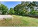 A spacious backyard features a concrete patio, providing an ideal outdoor space bordered by mature trees and a wooden fence at 7194 Oakwood Cir, Rex, GA 30273