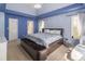 Bright bedroom with ensuite bathroom features a comfortable bed, natural light, and a blue walls at 539 Riverbirch Trce, Stone Mountain, GA 30087