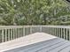 Well-maintained wood deck is shaded by mature trees and offers a serene spot for relaxation at 120 Huntcliff Pt, Atlanta, GA 30350