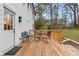 Backyard deck with outdoor furniture looks onto grassy yard and mature trees at 770 Waters Sw Dr, Atlanta, GA 30310