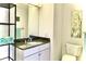 Well lit bathroom features a granite countertop, white vanity, and a modern art piece at 195 14Th Ne St # 1507, Atlanta, GA 30309