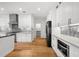 Modern kitchen featuring white cabinets, stainless steel appliances, and sleek countertops at 1375 Harris Rd, Lawrenceville, GA 30043