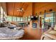 Cozy sunroom with wood paneling, comfortable seating, fireplace, and TV at 3730 Willow Mill Dr, Lawrenceville, GA 30044