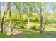 A serene backyard with mature trees, a gentle creek, and lush green grass at 2940 Blue Sky Pl, Marietta, GA 30068