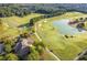 Scenic aerial view of lush golf course with a tranquil lake at 5724 Kendrick Ln, Cumming, GA 30041