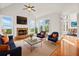 Bright living room with a fireplace, hardwood floors, vaulted ceiling, and a great view at 322 Tupelo Tr Trl, Canton, GA 30114