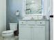 Well-lit bathroom featuring a modern vanity, white cabinetry, and a backlit mirror over the marble sink at 1332 Nw Creekside Cir, Atlanta, GA 30318