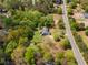 Aerial view of a secluded property featuring a well-maintained home, long driveway, and lush surrounding trees at 1350 Blackwell Rd, Marietta, GA 30066