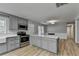 Modern kitchen with stainless appliances, light gray cabinets, and kitchen island at 3081 Frankie Ln, Duluth, GA 30096