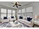Comfortable living room with plush seating, large windows, and a stylish blue and white rug at 13030 Dartmore Ave, Alpharetta, GA 30005