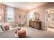 Pretty pink bedroom with soft carpet and plenty of natural light at 5109 Hillside Haven Dr, Powder Springs, GA 30127