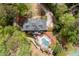 Stunning aerial view of estate home with pool, tennis court, gazebo, and lush landscaping at 1886 Chedworth Ct, Stone Mountain, GA 30087