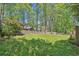 Lush backyard with mature trees, landscaped garden beds, and a peaceful, private setting at 2865 Maple Vista Ln, Lawrenceville, GA 30044