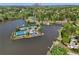 Picturesque aerial view of a lake community featuring a tennis club, pool, and surrounding woodlands at 6960 Dockbridge Way, Stone Mountain, GA 30087