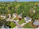 Aerial view of a well-maintained neighborhood with mature trees and lush landscaping at 6960 Dockbridge Way, Stone Mountain, GA 30087