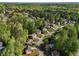 Aerial view of homes nestled in a neighborhood surrounded by lush greenery at 6960 Dockbridge Way, Stone Mountain, GA 30087