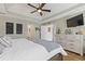 Spacious main bedroom features tray ceiling, ceiling fan, and an en-suite bath at 11570 Dunhill Place Dr, Johns Creek, GA 30005