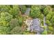 An aerial view showing the home, pool, tennis court and lush surrounding landscaping at 440 Old Homestead Trl, Johns Creek, GA 30097