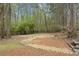 Landscaped backyard featuring a unique pebble path and surrounding lush greenery, offering a serene and private outdoor space at 440 Old Homestead Trl, Johns Creek, GA 30097