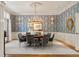 Formal dining room featuring custom wallpaper, elegant lighting, and a round table with seating for sophisticated entertaining at 440 Old Homestead Trl, Johns Creek, GA 30097