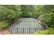 Tennis court surrounded by lush trees, creating a private and picturesque playing environment at 440 Old Homestead Trl, Johns Creek, GA 30097