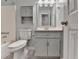 Well-lit bathroom features a large mirror, vanity, and gray fixtures at 6040 Carriage Dr, Cumming, GA 30028
