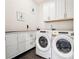 Functional laundry room with white cabinets, counter space, and modern washer-dryer units at 2815 Paddle Point Ln, Cumming, GA 30041