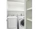 Laundry area with stacked washer and dryer, and built-in shelving for storage at 2488 Glendale Se Cir, Smyrna, GA 30080