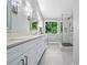 Bathroom featuring double sinks with modern fixtures, white cabinetry, and a glass-enclosed shower at 155 Glenside Ln, Duluth, GA 30097