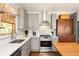 Updated kitchen featuring stainless steel appliances, gray cabinets, and modern lighting at 3120 Church St, Atlanta, GA 30344