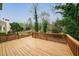 Expansive wooden deck offers a serene outdoor space, overlooking the lush backyard and pool at 510 Towneside Ln, Marietta, GA 30064