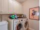 Laundry area with side by side washer and dryer and storage cabinets at 205 Northampton Ct, Canton, GA 30115